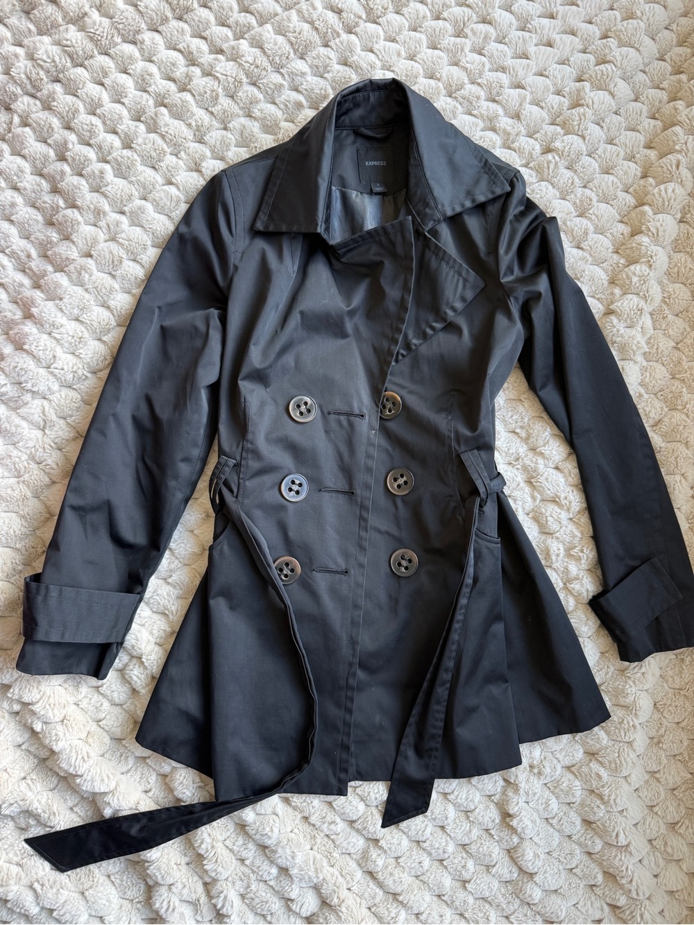 Express Black Double-Breasted Trench Coat with Belt